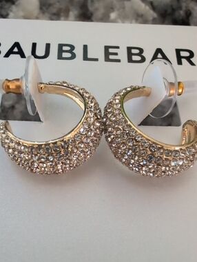 BaubleBar Gold Crescent Moon Stud Earrings with Clear Crystals